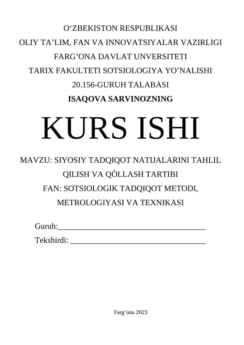 SIYOSIY TADQIQOT NATIJALARINI TAHLIL QILISH VA QÒLLASH TARTIBI