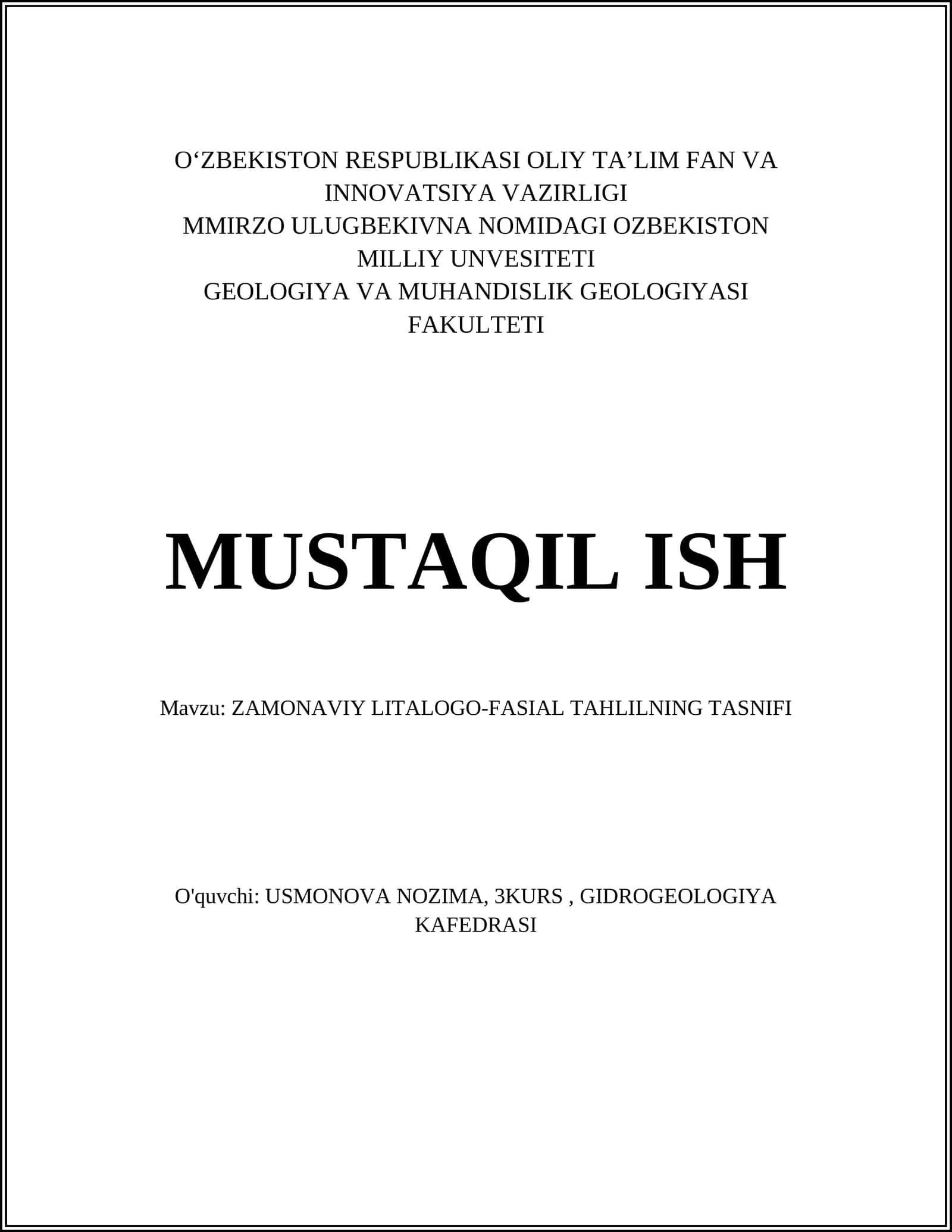 ZAMONAVIY LITALOGO-FASIAL TAHLILNING TASNIFI