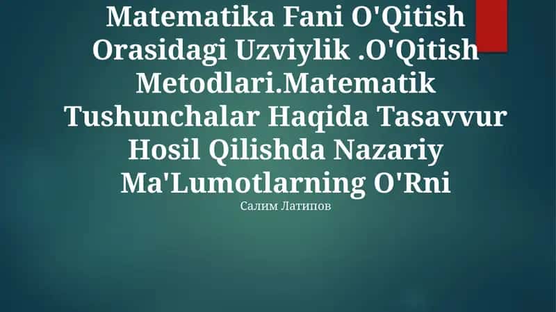 Bolalar Bog'Chasi Va Boshlang'Ich Sinflarda Matematika Fani O'Qitish Orasidagi Uzviylik