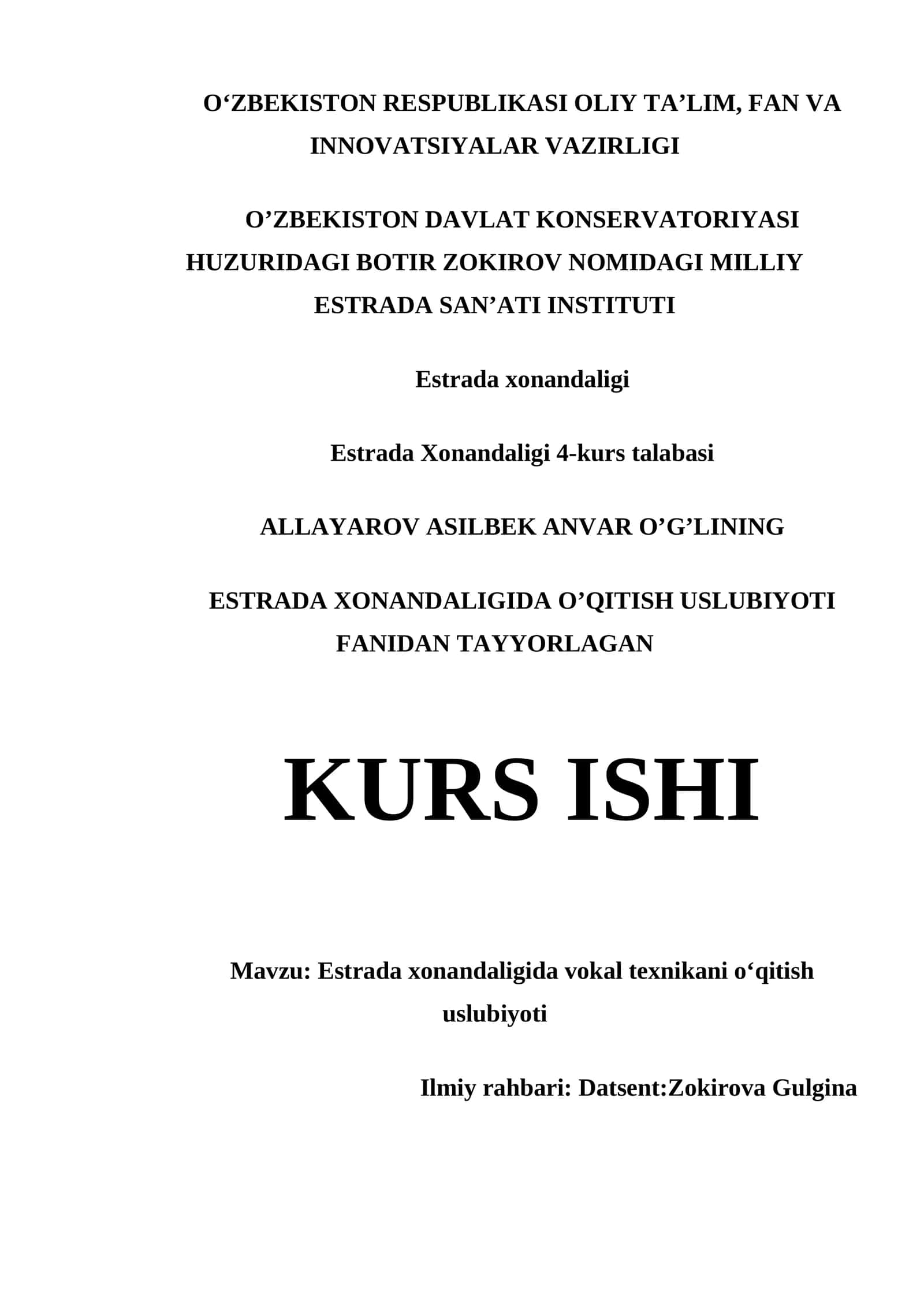Estrada xonandaligida vokal texnikani o‘qitish uslubiyoti