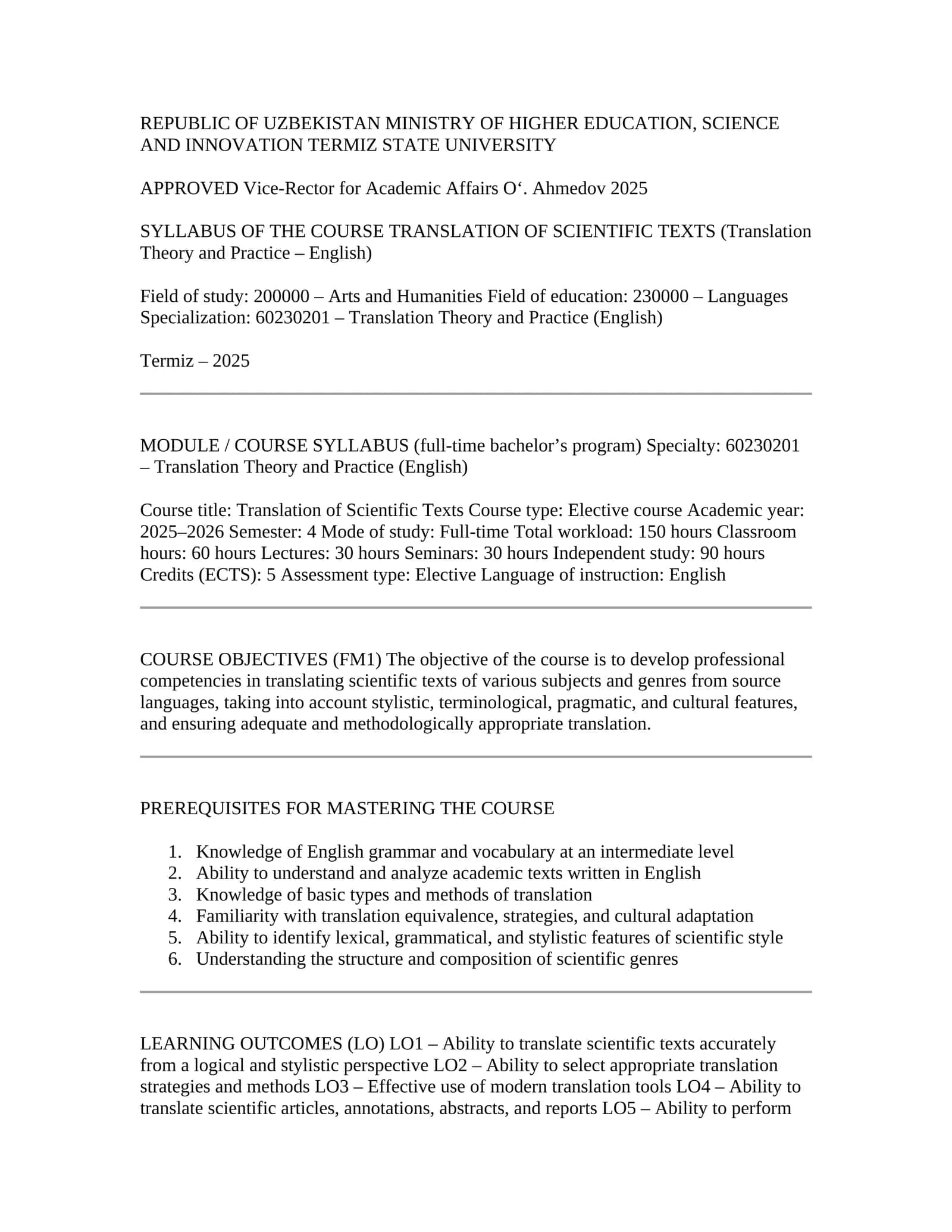 Translation of Scientific Texts