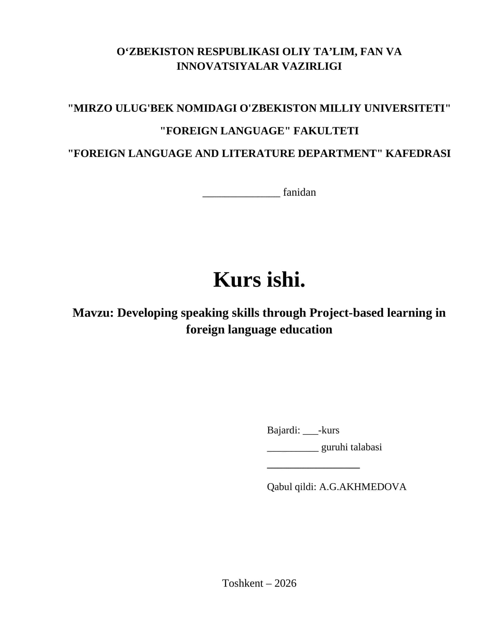 Developing speaking skills through Project-based learning in foreign language education