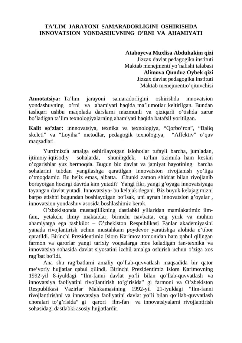 Innovatsion ta'lim texnologiyalari