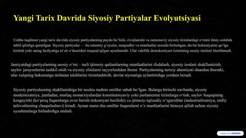 Yangi Tarix Davrida Siyosiy Partiyalar Evolyutsiyasi