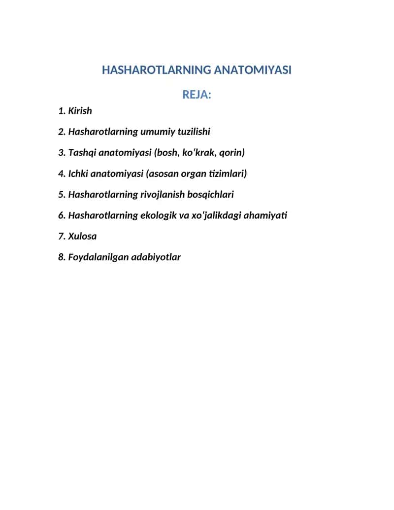 HASHAROTLARNING ANATOMIYASI