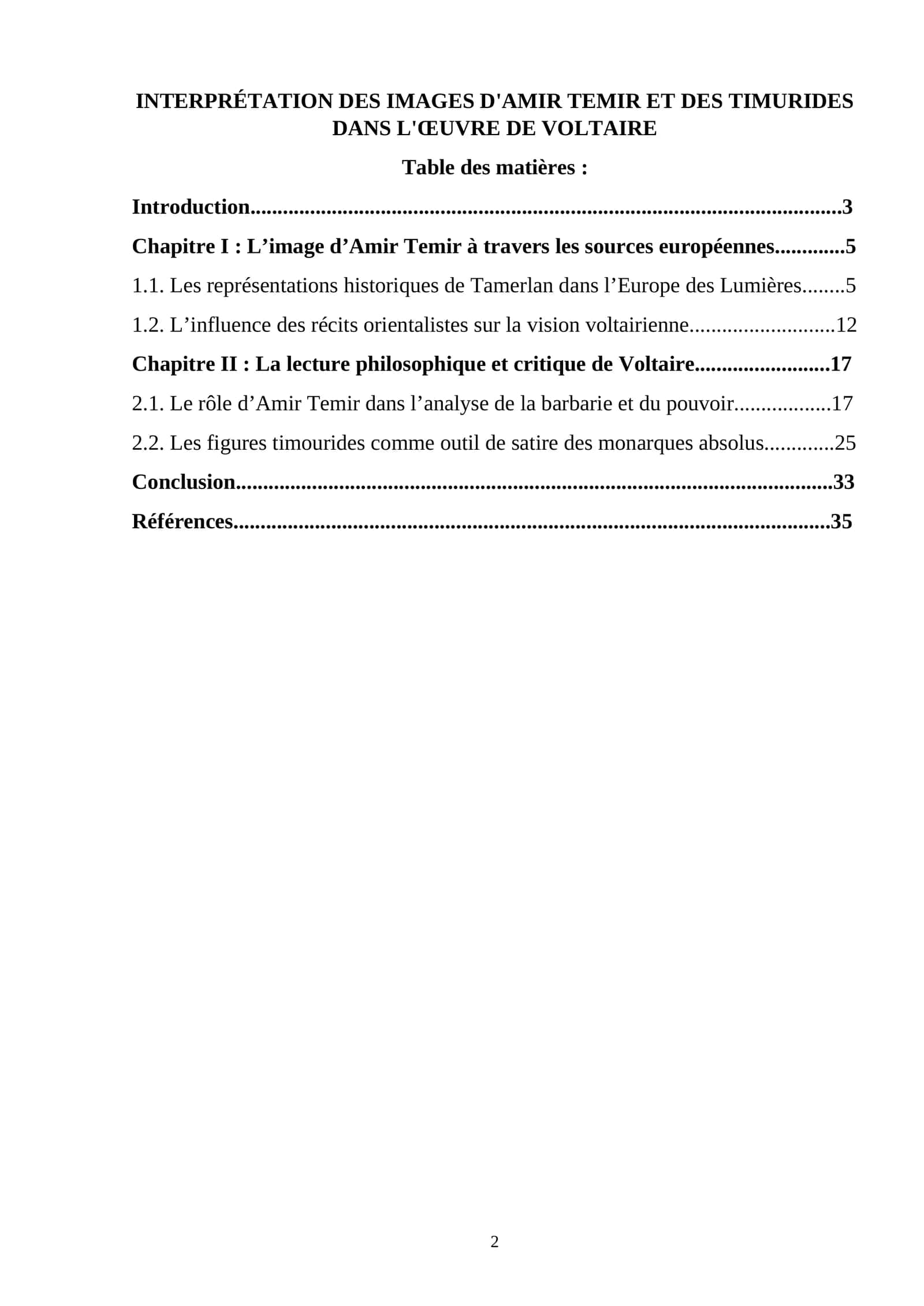 INTERPRÉTATION DES IMAGES D'AMIR TEMIR ET DES TIMURIDES DANS L'ŒUVRE DE VOLTAIRE