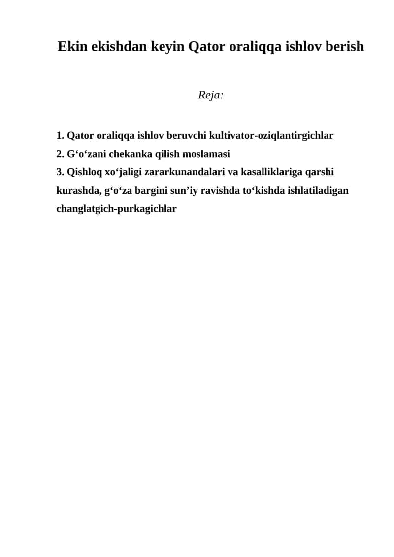 Qator oraliqqa ishlov beruvchi kultivator-oziqlantirgichlar