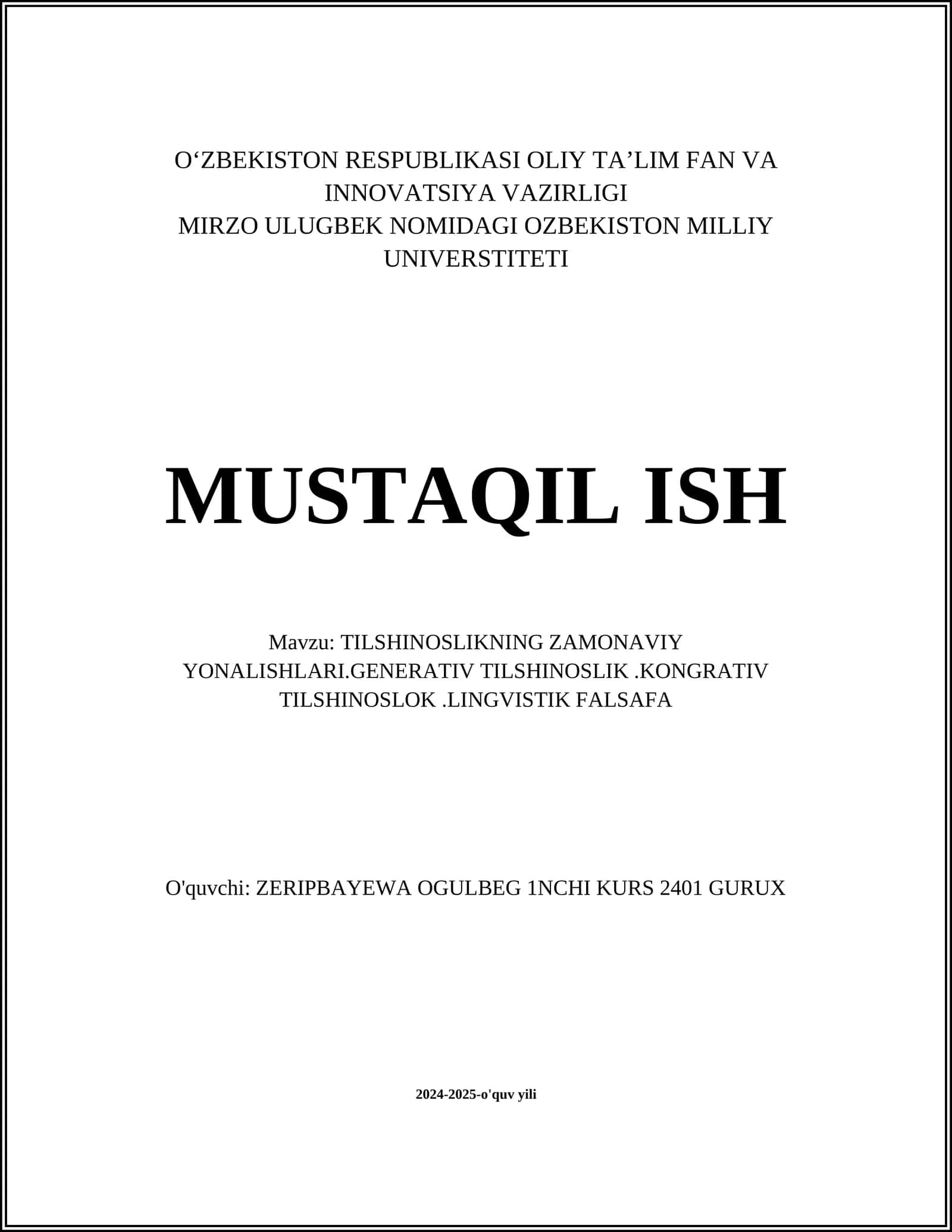Generativ tilshunoslikning zamonaviy yo‘nalishlari