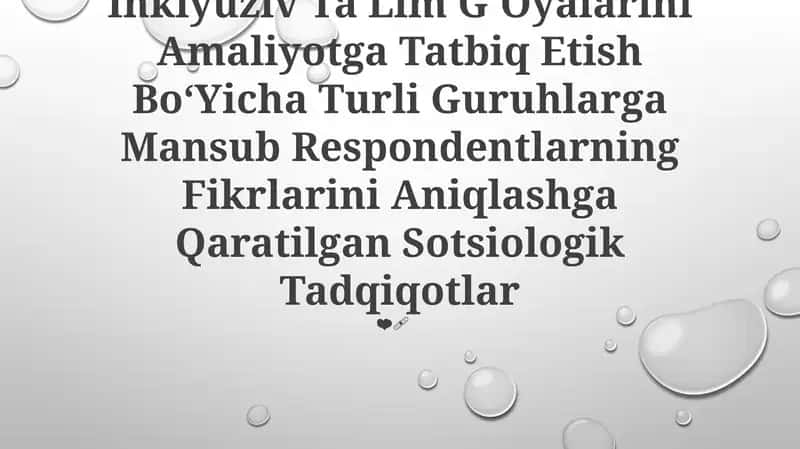 Inklyuziv Ta'Lim G'Oyalarini Amaliyotga Tatbiq Etish Bo‘Yicha Turli Guruhlarga Mansub Respondentlarning Fikrlarini Aniqlashga Qaratilgan Sotsiologik Tadqiqotlar