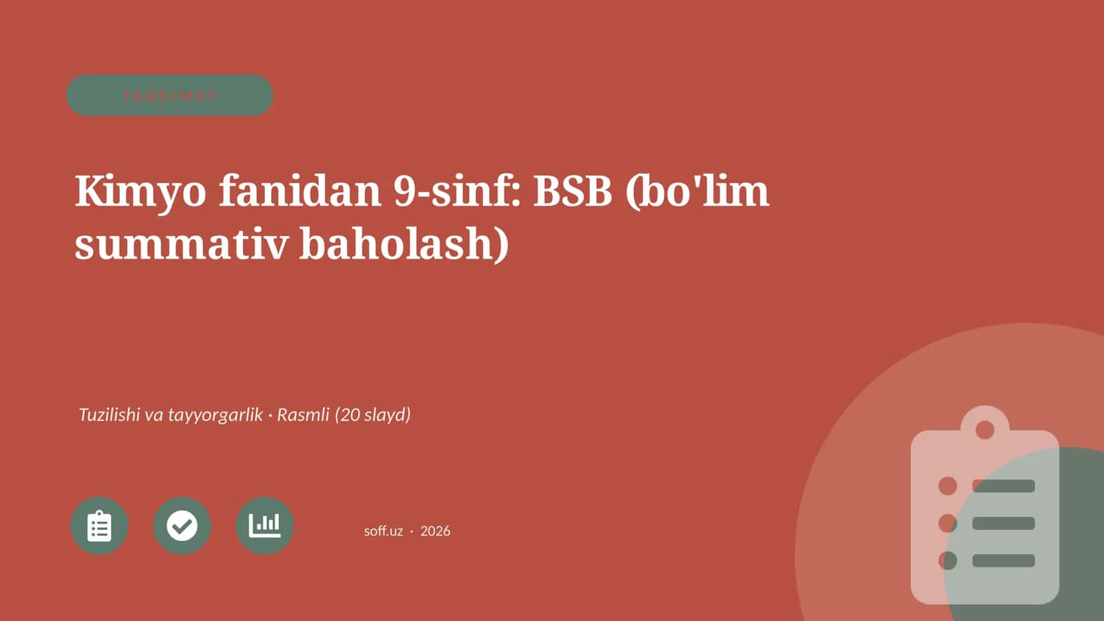 Kimyo fanidan 9-sinf: BSB (bo'lim summativ baholash)