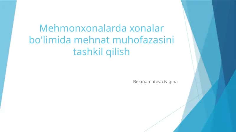 Mehmonxonalardaxonalar bo'limida mehnat muhofazasini tashkil qilish