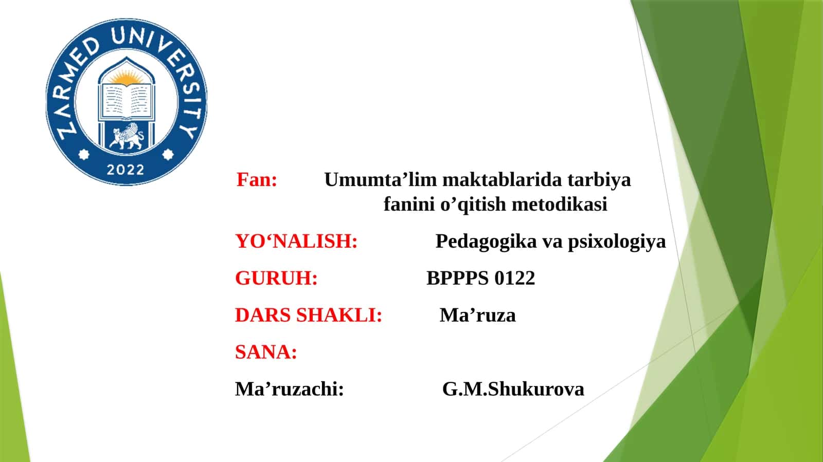 Umumta’lim maktablarida tarbiya fanini o‘qitish metodikasi