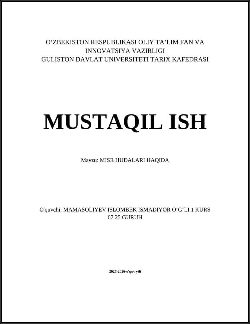 MISR HUDALARI HAQIDA
