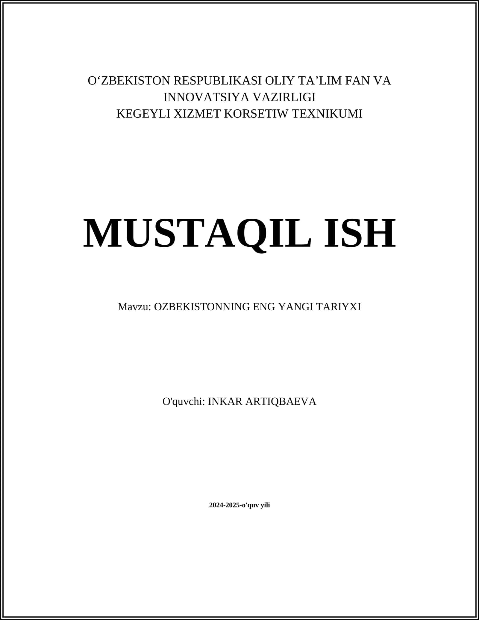 O‘zbekistonning Eng Yangi Tariyxi