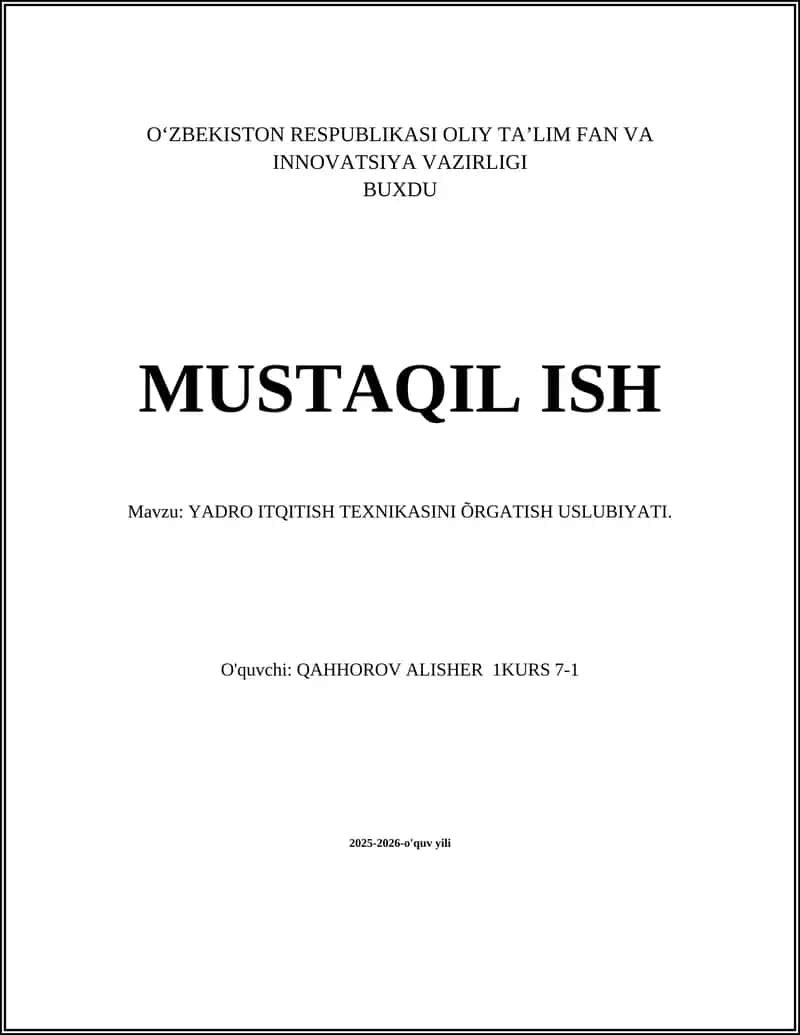 Yadro Itqitish Texnikasini Õrgatish Uslubiyati