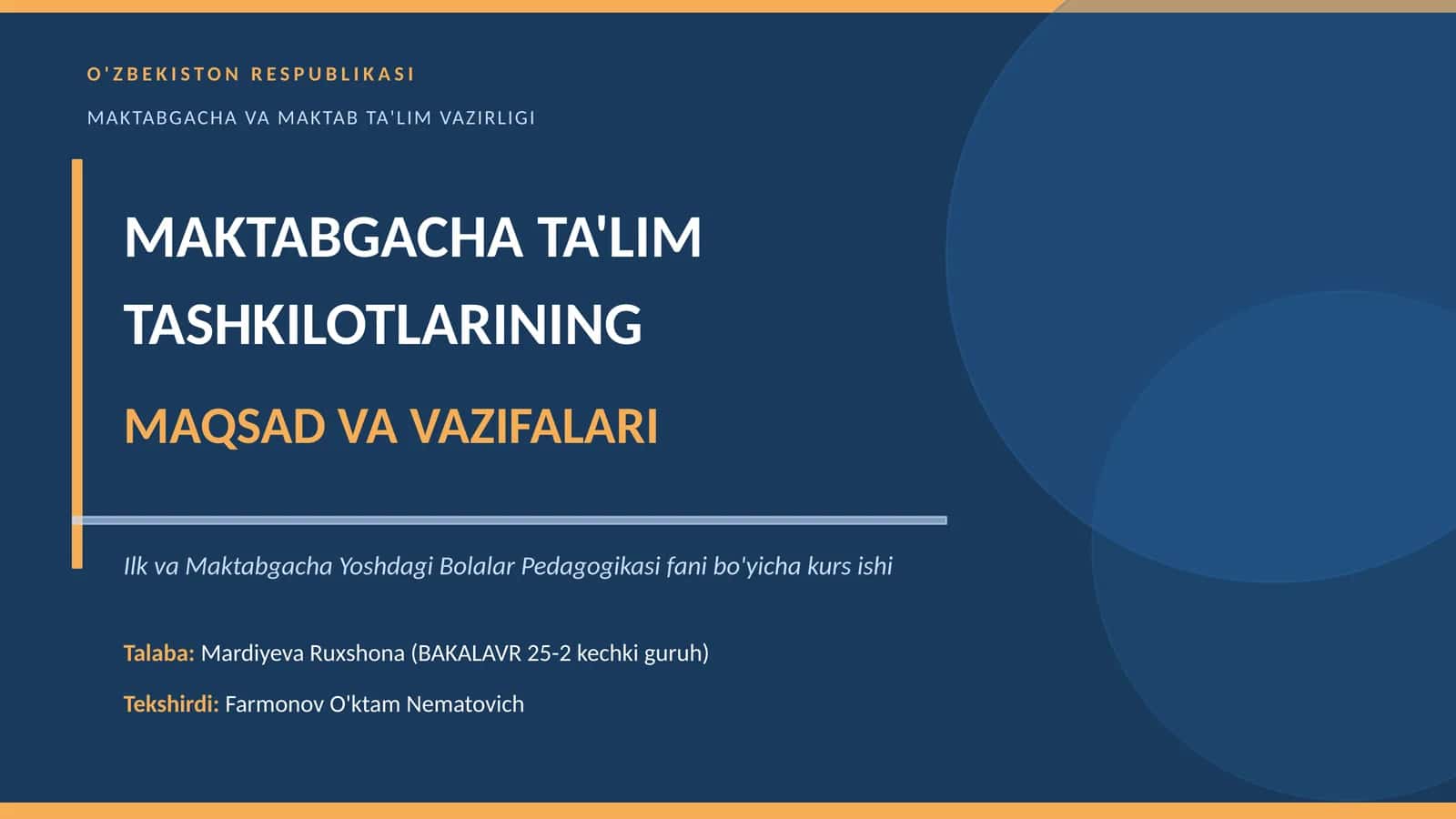 Ilk va Maktabgacha Yoshdagi Bolalar Pedagogikasi fani bo'yicha kurs ishi