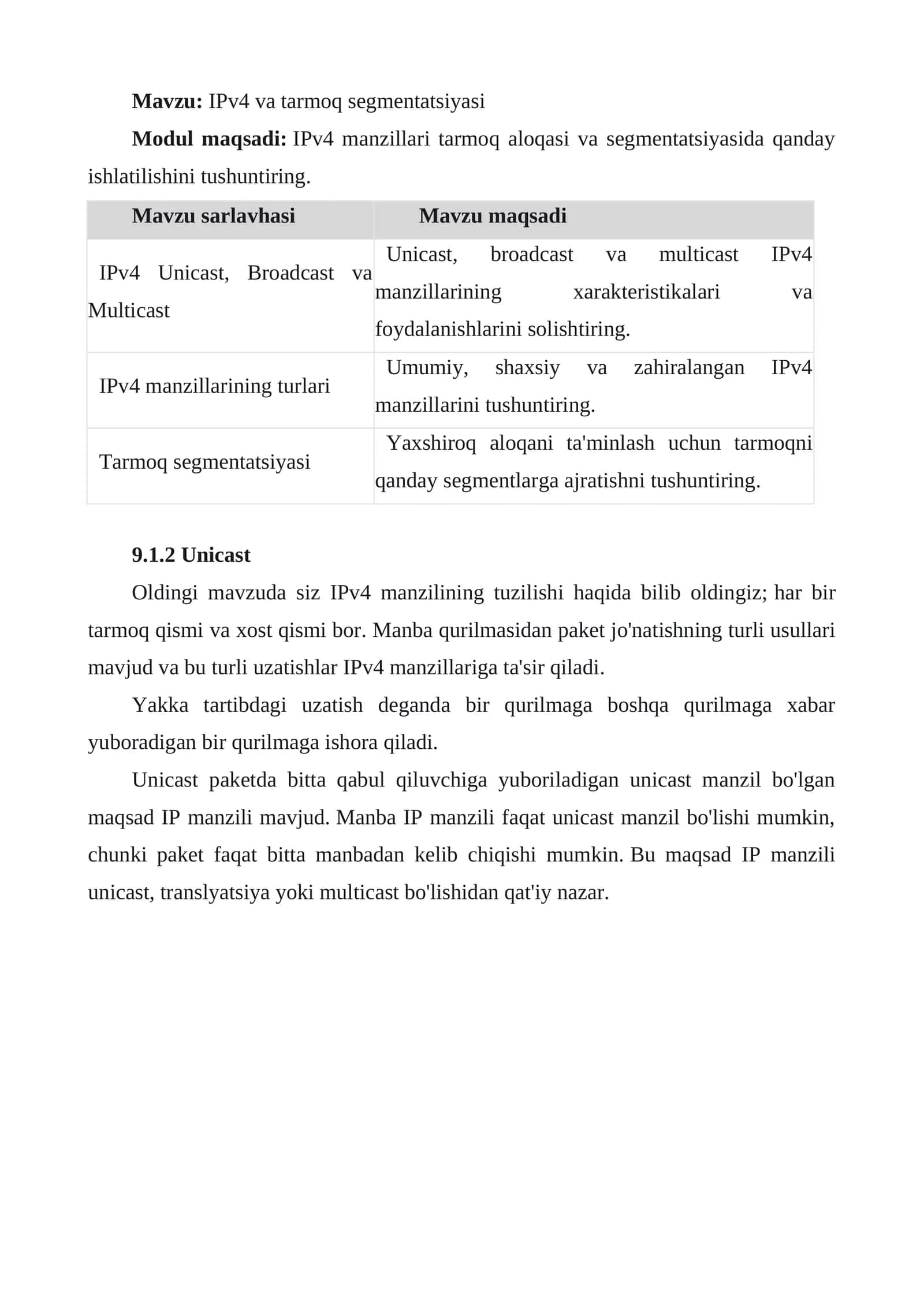 IPv4 va tarmoq segmentatsiyasi