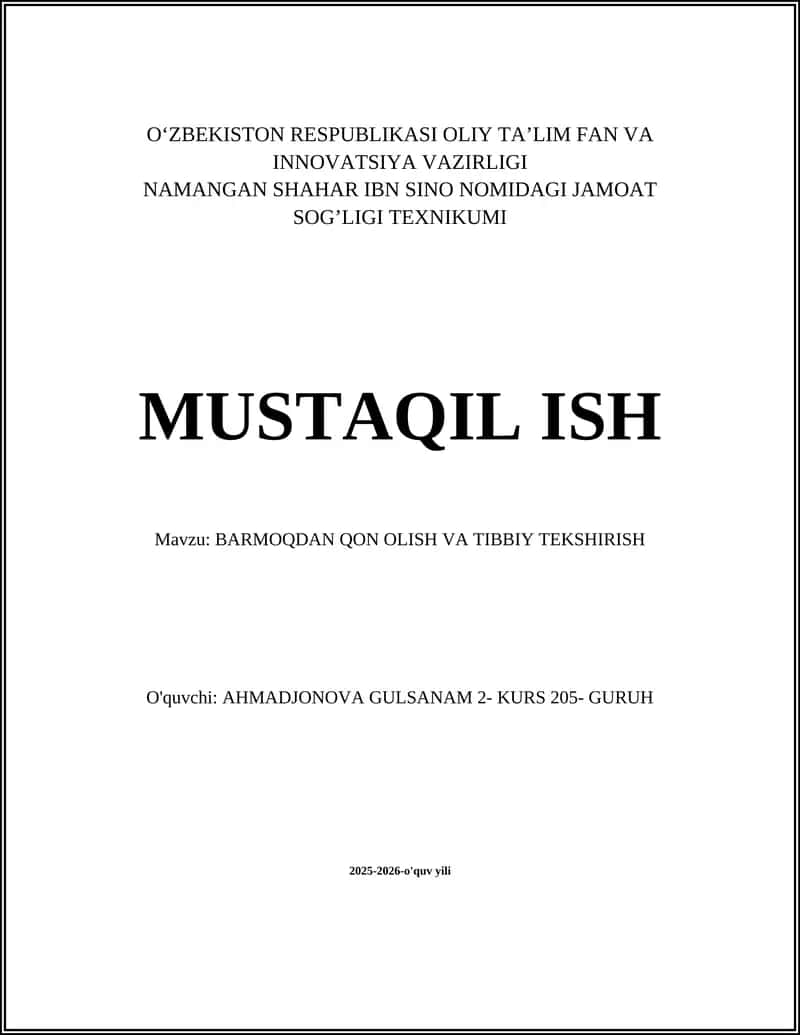 Barmoqdan qon olish va tibbiy tekshirish