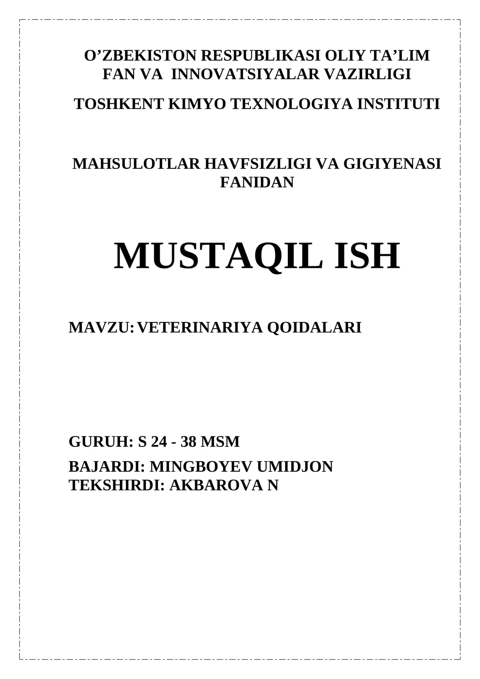 VETERINARIYA QOIDALARI