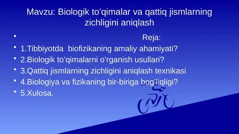 Biologik to’qimalar va qattiq jismlarning zichligini aniqlash