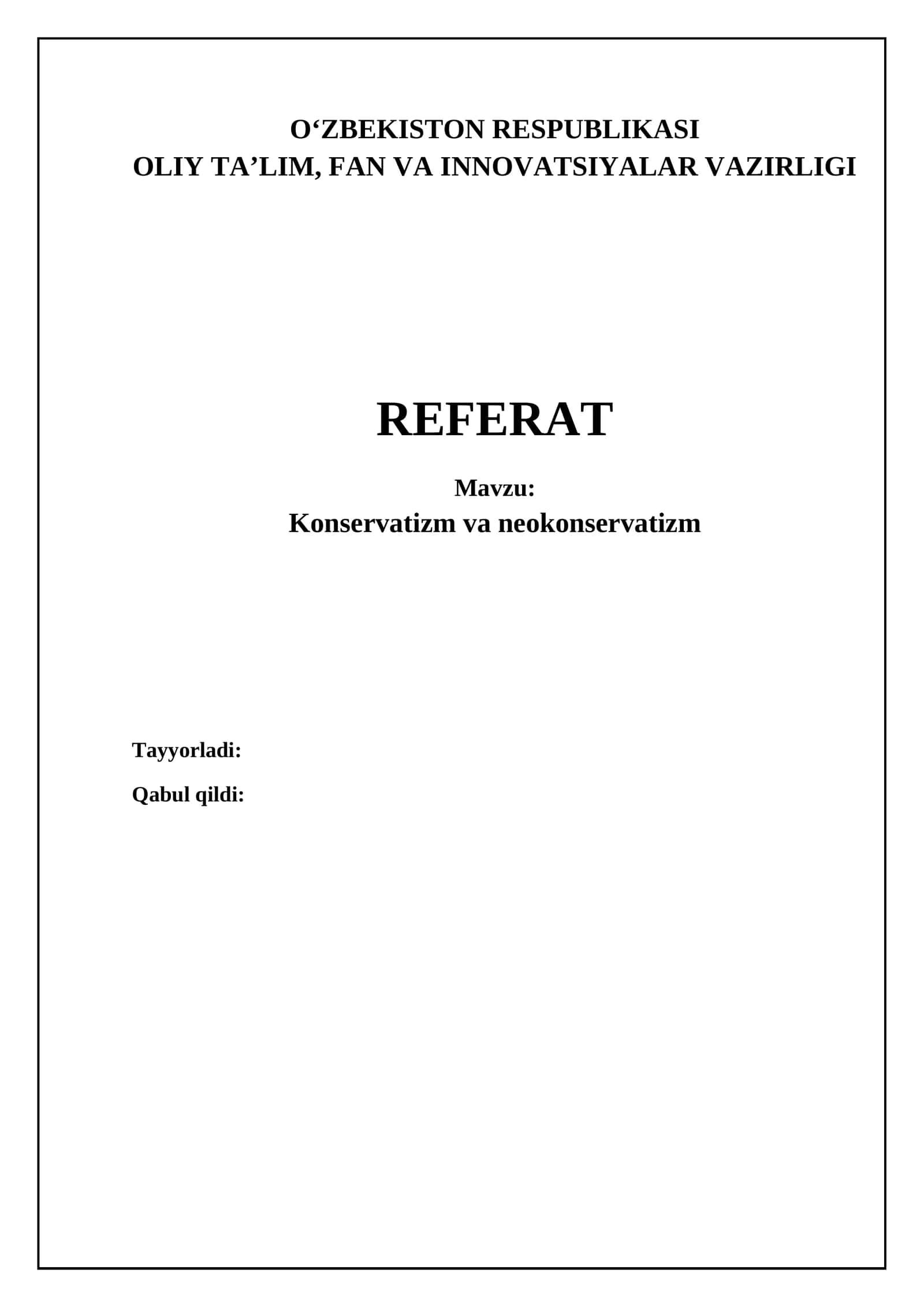 Konservatizm va neokonservatizm