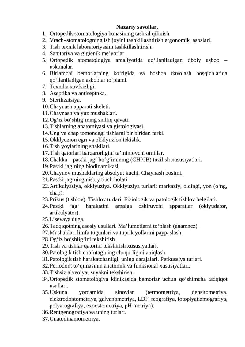 Ortopеdik stomatologiya asboblar to'plami