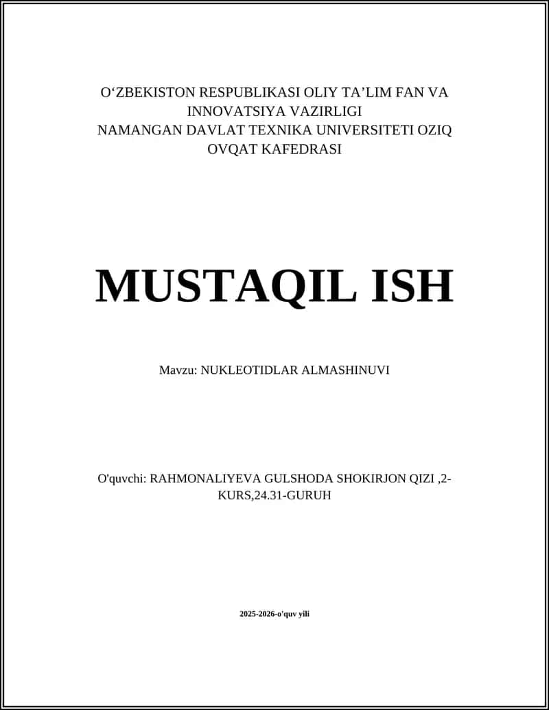NUKLEOTIDLAR ALMASHINUVI