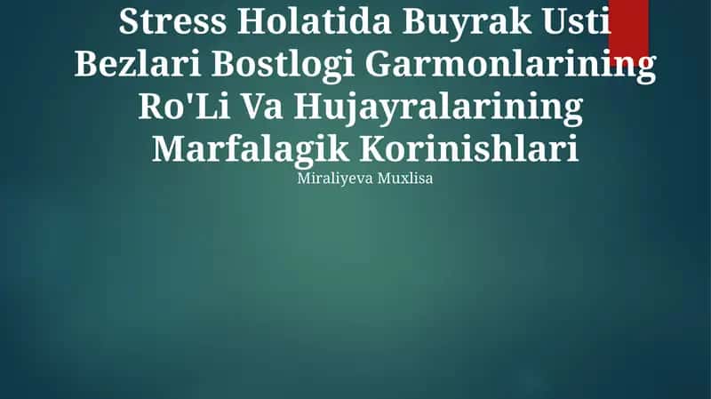 Stress Holatida Buyrak Usti Bezlari Bostlogi Garmonlarining Ro'Li Va Hujayralarining Marfalagik Korinishlari