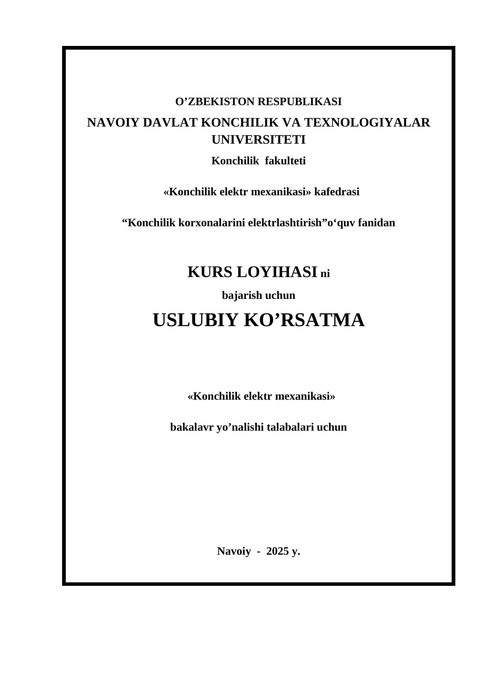 Konchilik korxonalarini elektrlashtirish kompleks mexanizatsiya