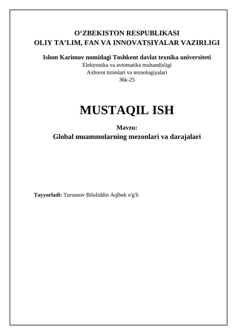 Global muammolarning mezonlari va darajalari
