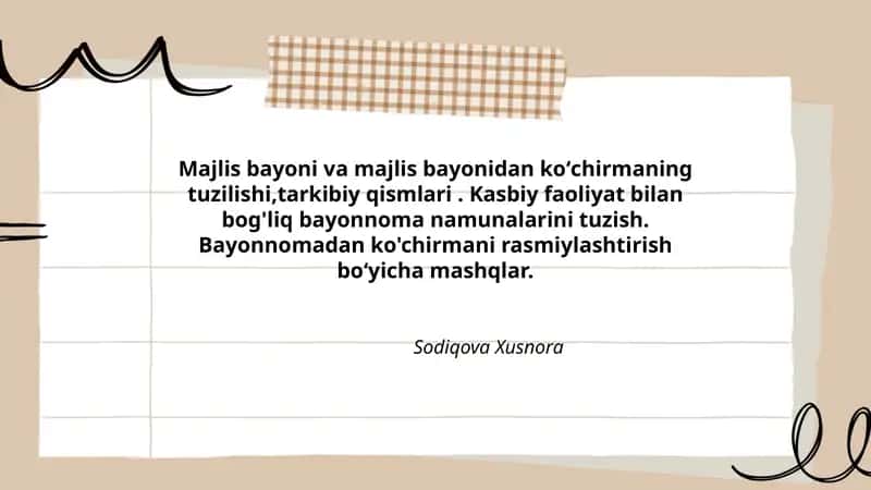 Majlis bayoni va bayonidan ko'chirmaning tuzilishi