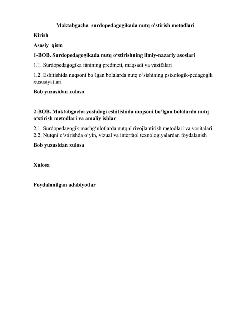 Maktabgacha surdopedagogikada nutq o'stirish metodlari