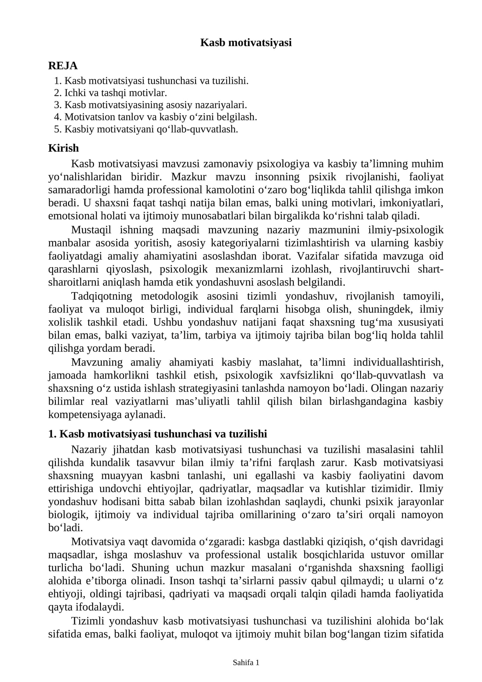 Kasb motivatsiyasi