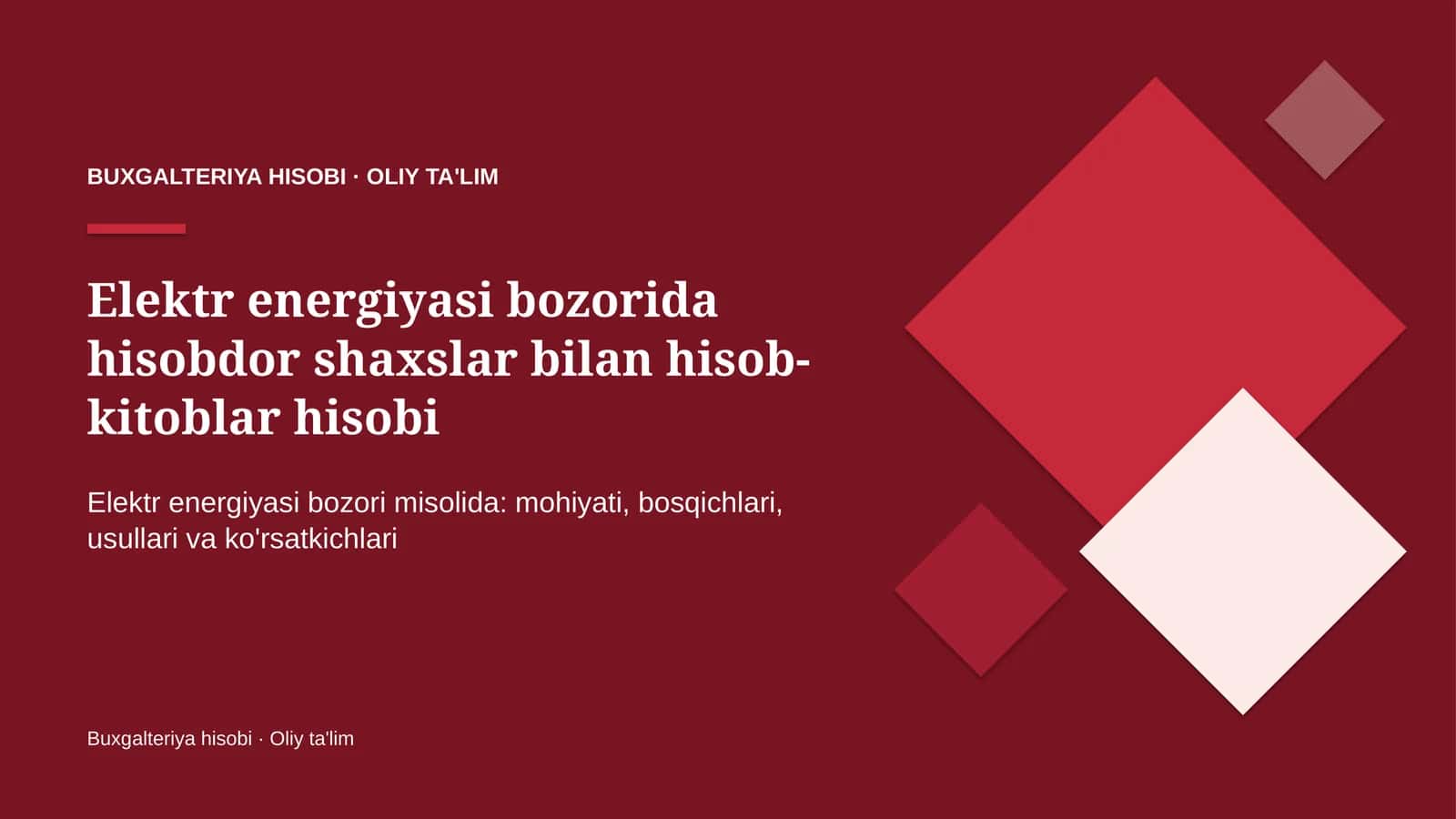 Elektr energiyasi bozorida hisobdor shaxslar bilan hisob-kitoblar hisobi