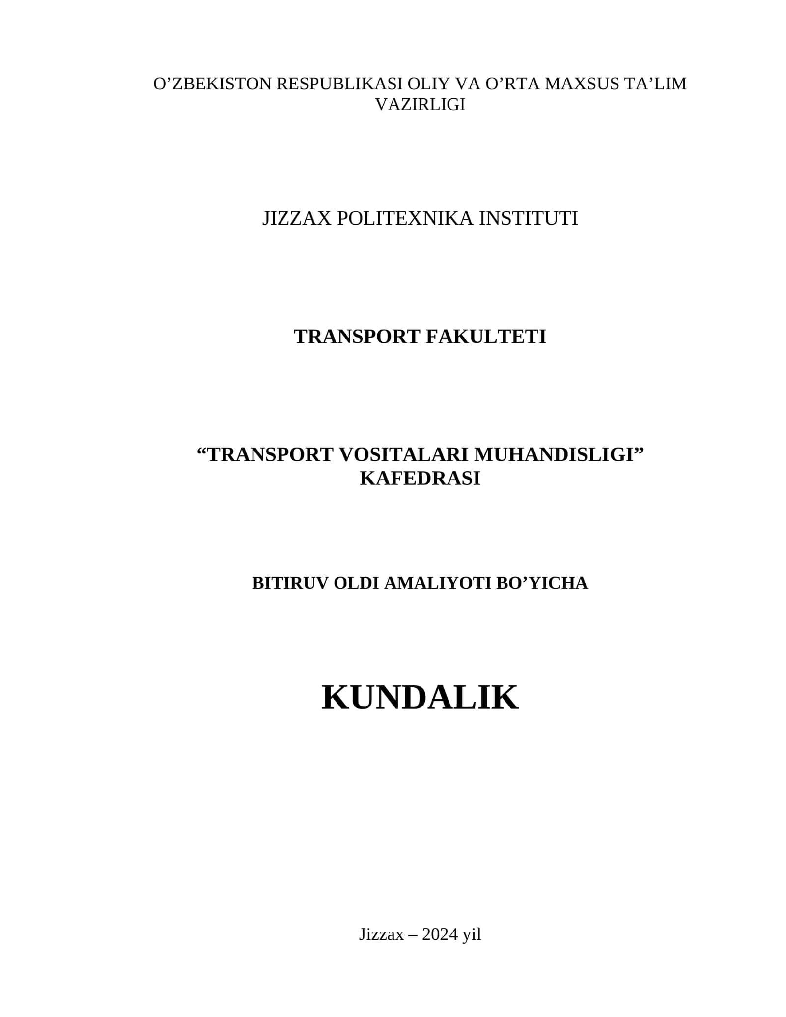 TRANSPORT VOSITALARI MUHANDISLIGI