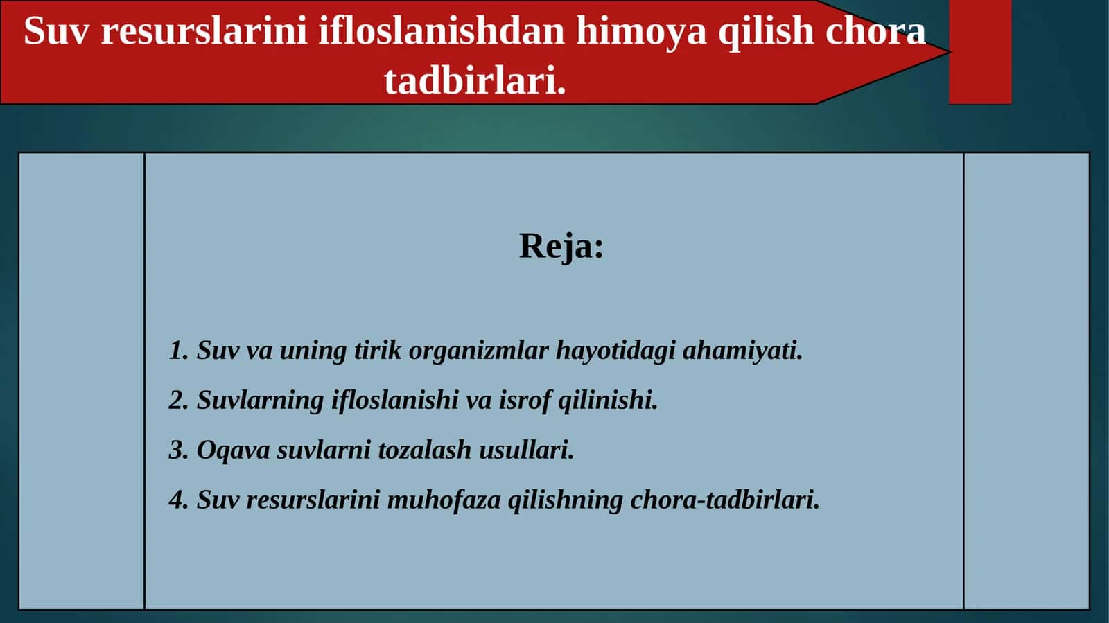 Suv resurslarini ifloslanishdan himoya qilish chora tadbirlari