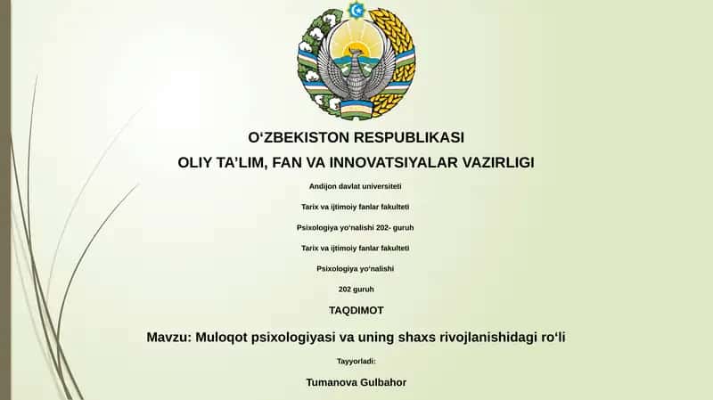 Muloqot psixologiyasi va uning shaxs rivojlanishidagi roʻli