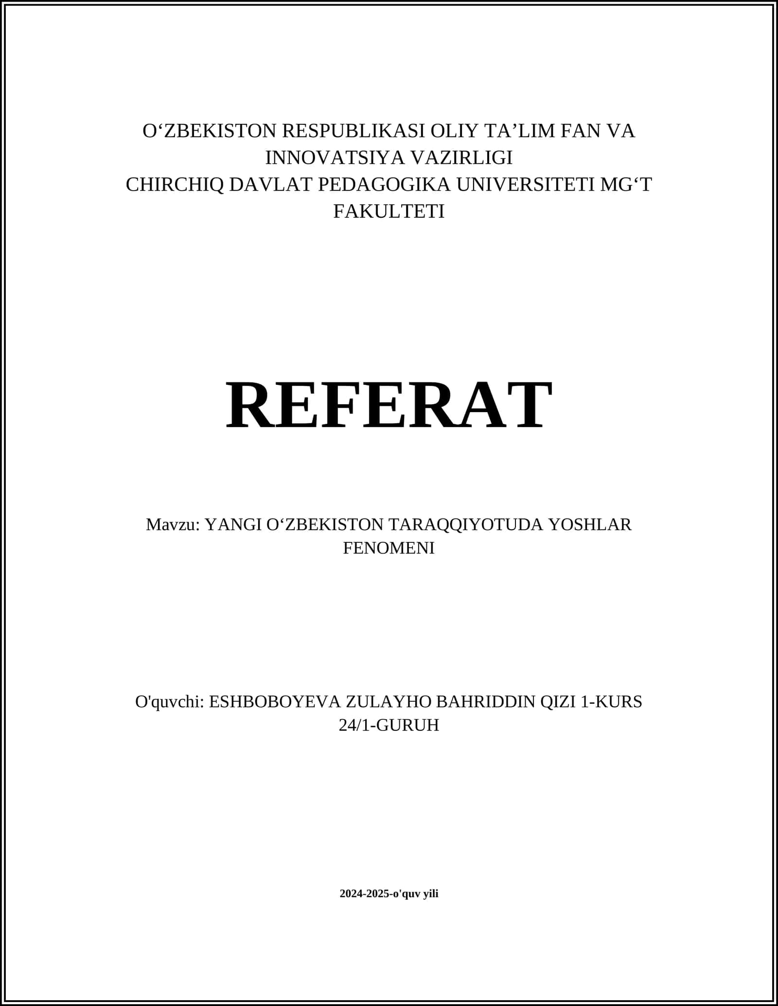 YANGI OʻZBEKISTON TARAQQIYOTUDA YOSHLAR FENOMENI