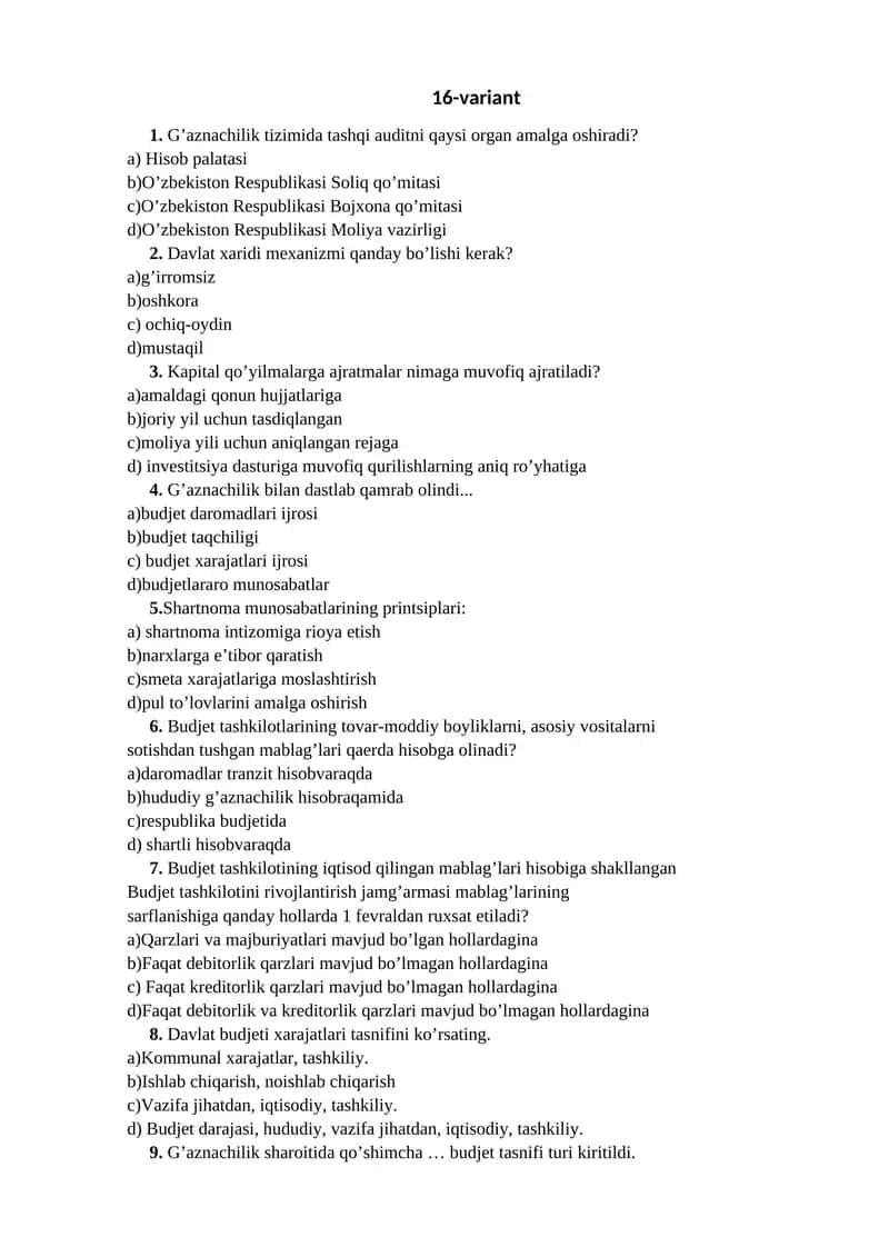 G’aznachilik tizimida tashqi audit