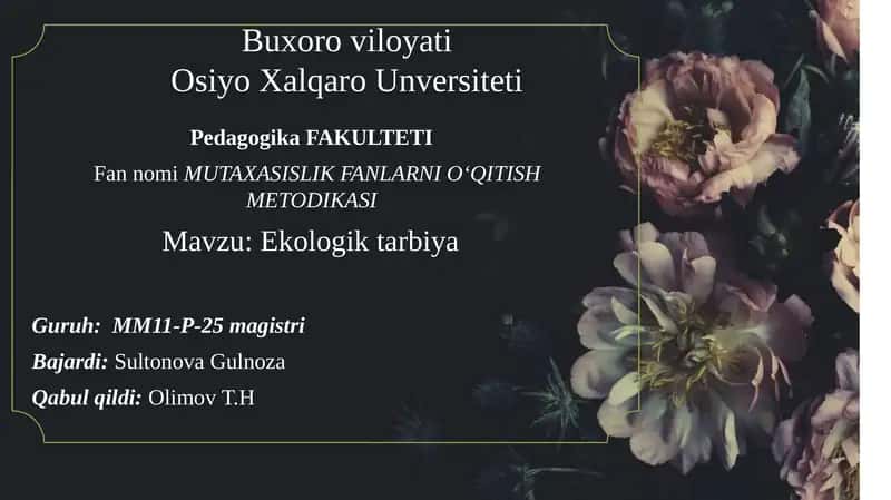 MUTAXASISLIK FANLARNIO‘QITISH METODIKASI
