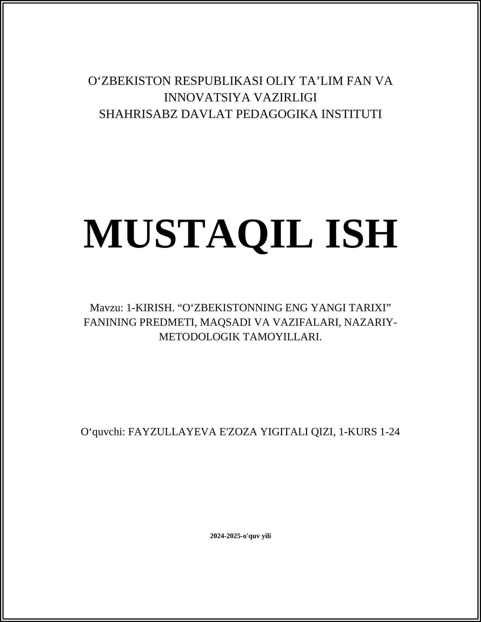 O‘zbekistonning eng yangi tarixi