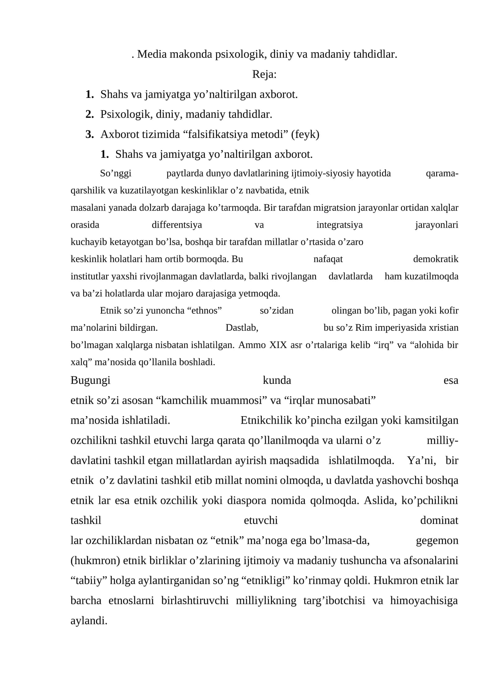 Media makonda psixologik, diniy va madaniy tahdidlar