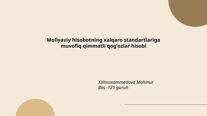 Moliyaviy hisobotning xalqaro standartlariga muvofiq qimmatli qogʻozlar hisobi
