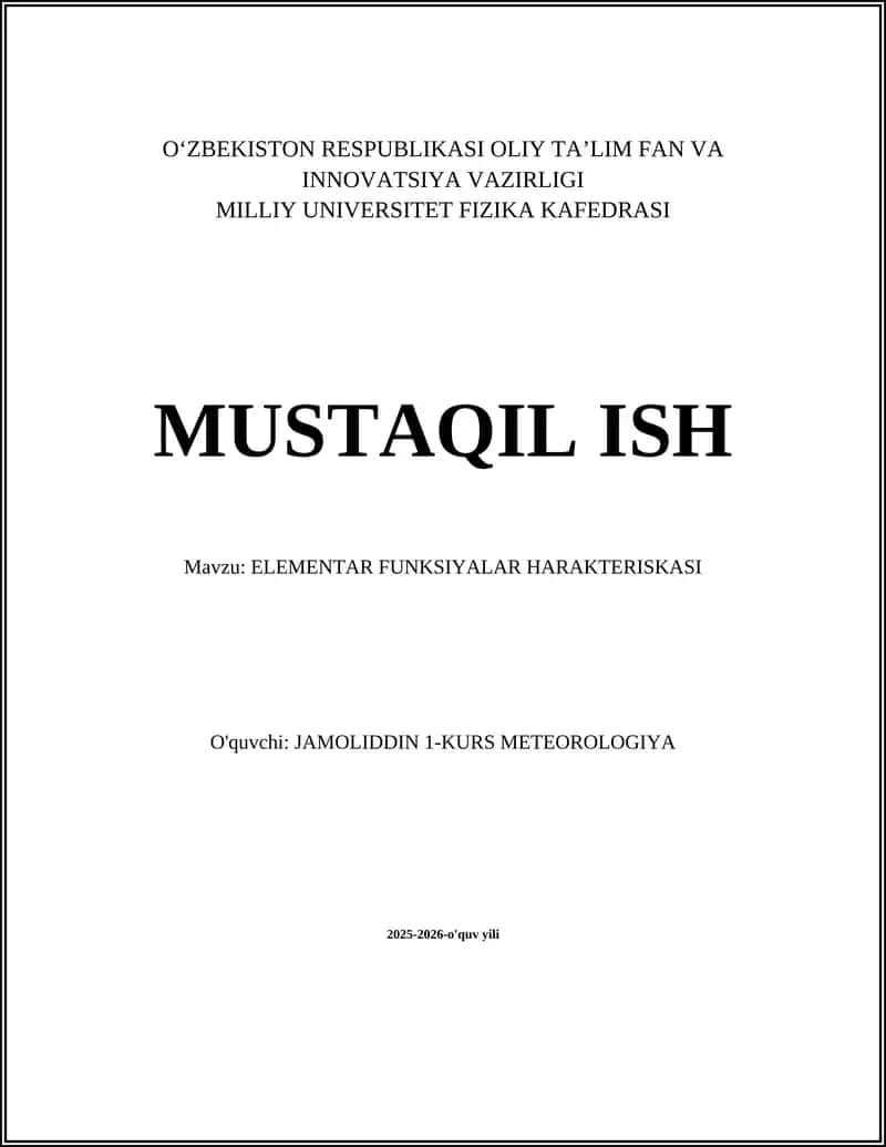 ELEMENTAR FUNKSIYALAR HARAKTERISKASI