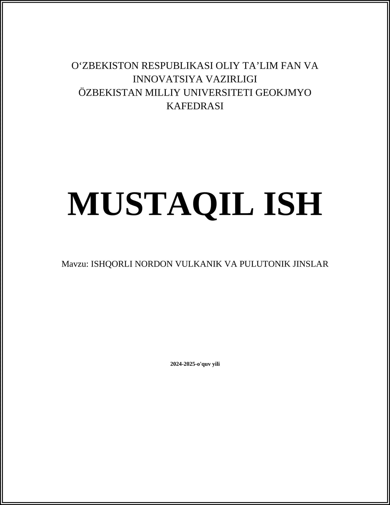ISHQORLI NORDON VULKANIK VA PULUTONIK JINSLAR