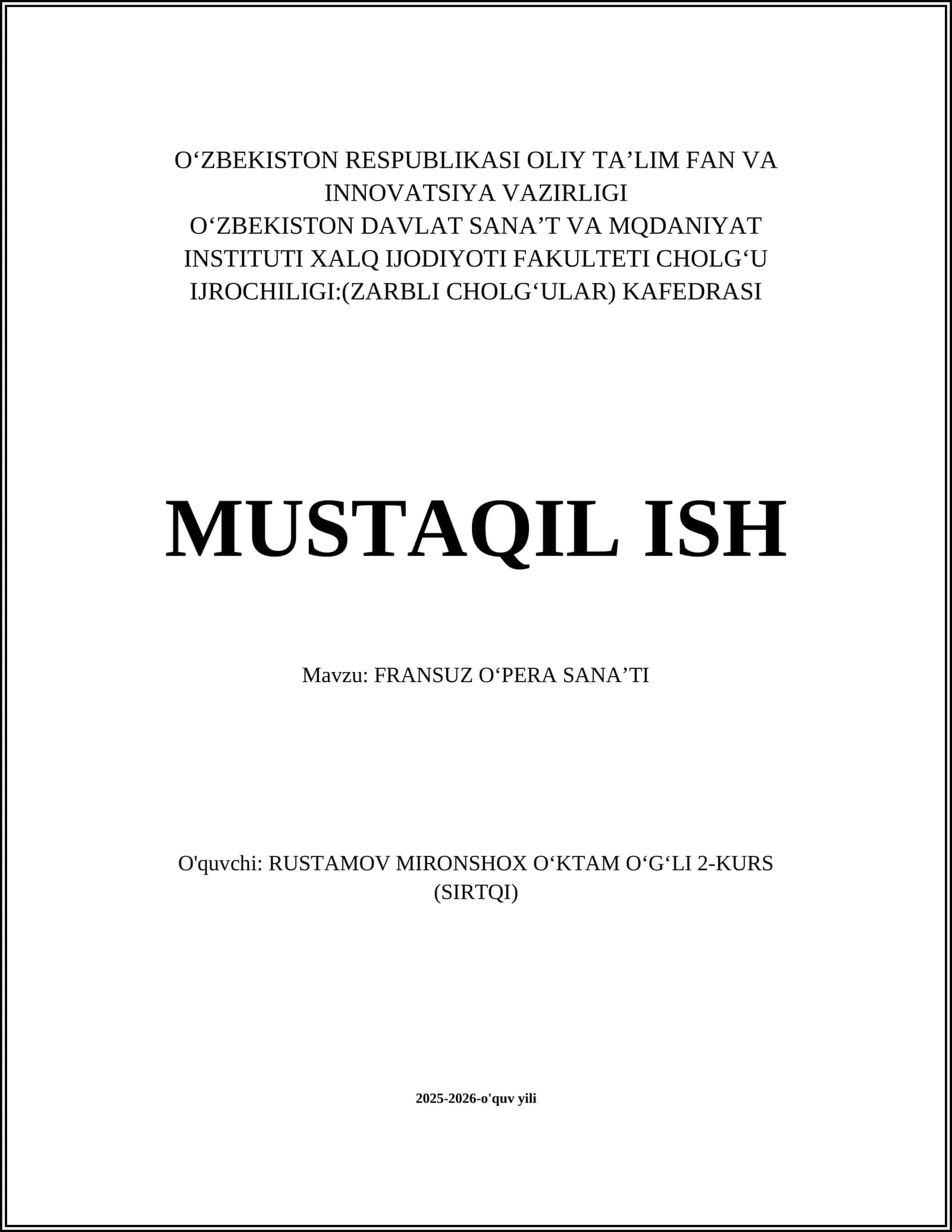 FRANSUZ OʻPERA SANA’TI