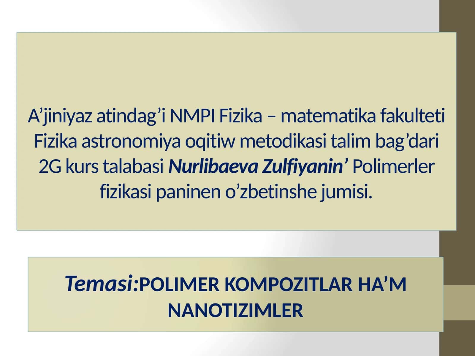 Polimer Kompozitlar ha’m Nanotizimlar
