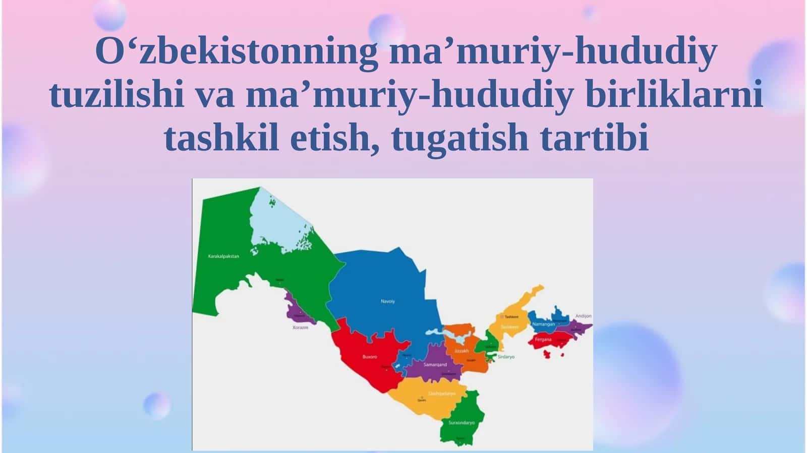 O‘zbekistonning ma’muriy-hududiy tuzilishi va ma’muriy-hududiy birliklar