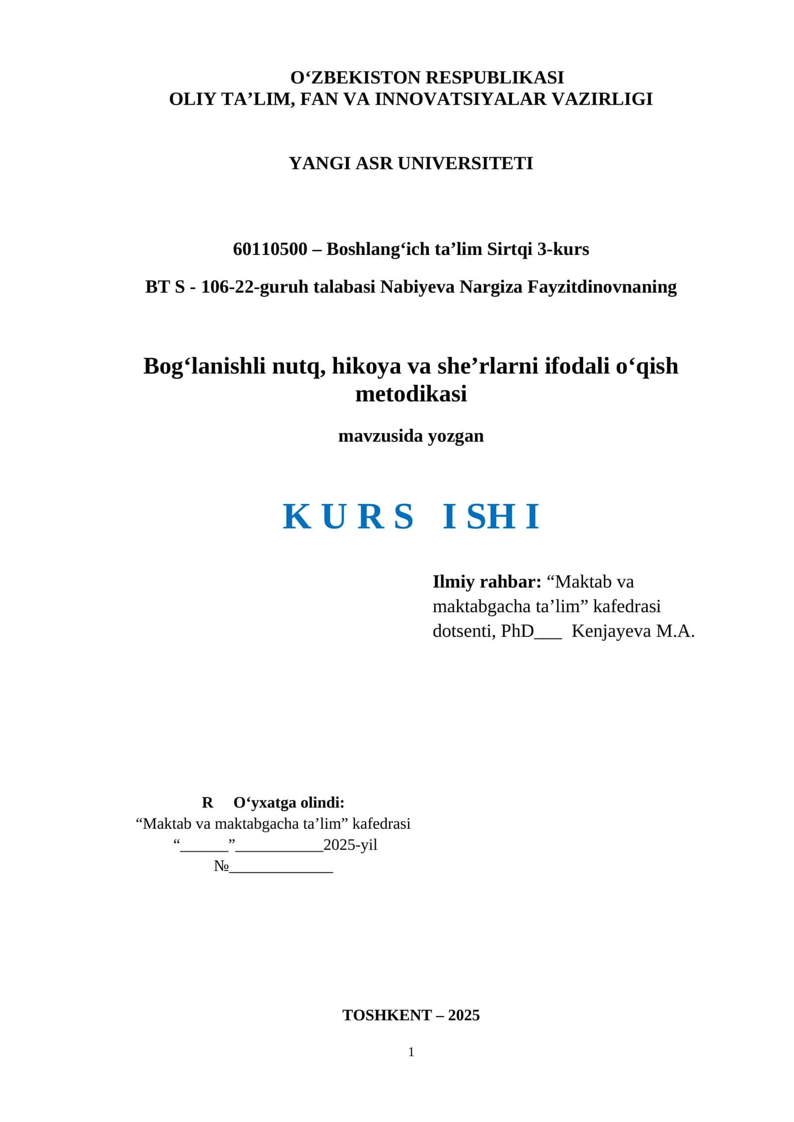 Bog‘lanishli nutq, hikoya va she’rlarni ifodali o‘qish metodikasi