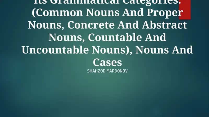 Types Of Speech: The Noun And Its Grammatical Categories